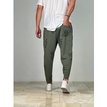 Haki - Siyah Chinese Baskılı Baget Pantolon
