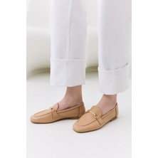 Kadın Deri Bej Tokalı Loafer