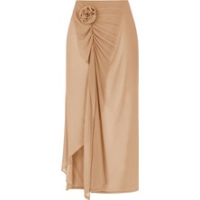 Gül Detaylı Tül Ten Plaj Etek