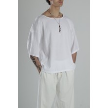 Müslin Kumaş Fakir Kol Beyaz T-Shirt