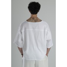 Müslin Kumaş Fakir Kol Beyaz T-Shirt