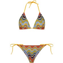 Renkli Triko Üçgen Bikini Takım