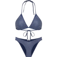 Renkli Simli Triko Üçgen Bikini Takım