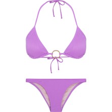 Dokulu Aksesuarlı Lila Üçgen Bikini Takım