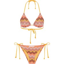 Triko Örme Çok Renkli Üçgen Bikini Takım