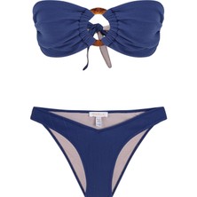 Tokalı Lacivert Straplez Bikini Takım