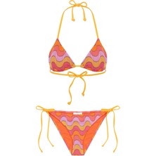 Triko Örme Çok Renkli Üçgen Bikini Takım