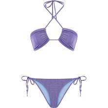 Straplez Simli Lila Halter Bikini Takım