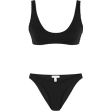 U Kesim Dokulu Siyah Bikini Takım