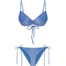 Lureks Saks Büzgülü Straplez Bikini Takım