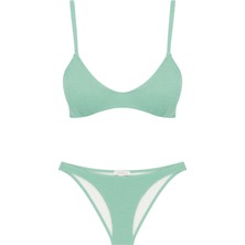U Kesim Üçgen Gold Simli Yeşil Dokulu Bikini Takım