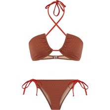 Halter Yaka Desenli Bikini Takım