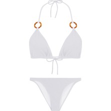 Beyaz Dokulu Aksesuarlı Bikini Takım