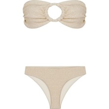 Büzgülü Straplez Lurex Bikini Takım