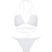 Üçgen Beyaz File Bikini Takım