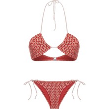 Halter Triko Üçgen Kiremit Bikini Takım