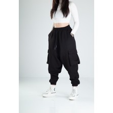 Kargo Cepli Siyah Şalvar Pantolon