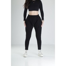 Slim Kesim Siyah Likralı Havuç Pantolon