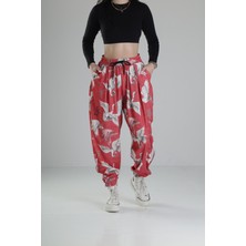 Chinese Kuş Desenli Pileli Jogger