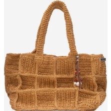 Dericlub Kadın Hasır El Yapımı Şık Omuz Çantası  Zy 25005 Kahverengi