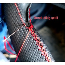 Dikişli Direksiyon Kılıfı Siyah Deri Noktalı Deri Kırmızı Dikişli Fıat Fiorino Için