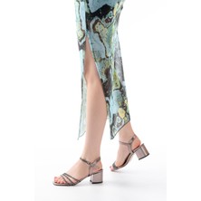 S-889  Platin 3 Bantlı Topuklu Kadın Ayakkabı