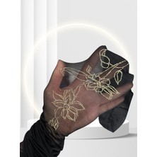 Grisi Vega Ince Siyah Yanları Gold Çiçek Simli Ağsız Ince Külotlu Çorap (Made In Italy)