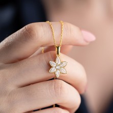 Vaoov 925 Ayar Gümüş Damla Taşlı Gold Çiçek Kolye