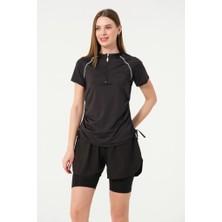 Tesmay 24156  Kısa Kol Yarım Fermuarlı Hızlı Kuruyan Kumaş Şortlu Taytlı Yarı Kapalı Mayo