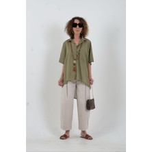 Bej Kısa Paça Palazzo Pantolon