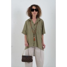 Haki Arkası Uzun Oversize Gömlek