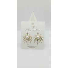 Gold Renk Taş ve Inci Detaylı Güneş Küpe