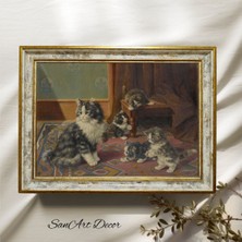 Çerçeveli Vintage Tablo, Kedi Tablosu, Yağlı Boya Tablosu, Çerçeveli Tablo, Sanatsal Dekor,