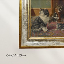 Çerçeveli Vintage Tablo, Kedi Tablosu, Yağlı Boya Tablosu, Çerçeveli Tablo, Sanatsal Dekor,