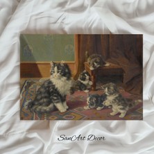 Çerçeveli Vintage Tablo, Kedi Tablosu, Yağlı Boya Tablosu, Çerçeveli Tablo, Sanatsal Dekor,