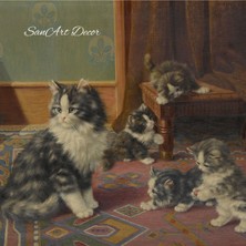 Çerçeveli Vintage Tablo, Kedi Tablosu, Yağlı Boya Tablosu, Çerçeveli Tablo, Sanatsal Dekor,