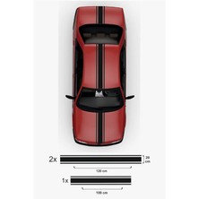 Çift Şerit Oto Özel Yeni Sticker Kaput-Tavan-Bagaj 3 Lü Set Siyah 120*20 cm 2ADET, 100*20 cm 1 Adet