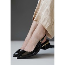 Feles Toka Detaylı Topuklu Arkası Açık Klasik Kadın Topuklu Ayakkabı Ayakkabı