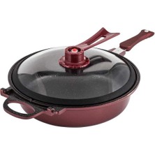 Ppp 3261 32CM Cam Kapaklı Granit Tava