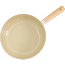 26 cm Döküm Ahşap Saplı Wok Tava Bej D-NEOF126W