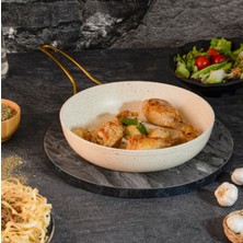 26 cm Cream Ezme Seri Tava, Non-Stick Kızartma Tavası 26 cm (Gold Çelik Kulp)