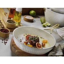 Maya Granit Desenli Tava Altın Kulp - Beyaz - 24 cm