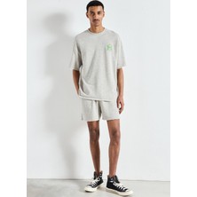 American Vintage Bisiklet Yaka Gri Melanj Erkek T-Shirt MZOF02AE25GCPVB