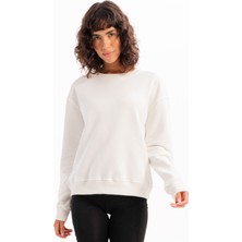 Justever Bisiklet Yaka Basic Kalıp Ekru Kadın Sweatshirt Eşofman Üstü - Aura
