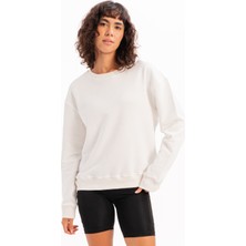Justever Bisiklet Yaka Basic Kalıp Ekru Kadın Sweatshirt Eşofman Üstü - Aura