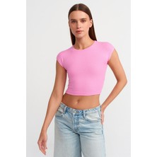 Kısa Kollu Pembe Kadın Crop 30528-2Y5
