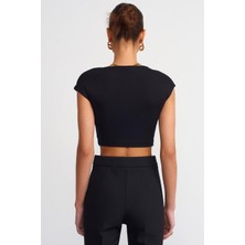 Kısa Kollu Siyah  Kadın Crop 30528-2Y5