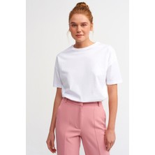 Bisiklet Yaka Kısa Kollu Beyaz Kadın T-Shirt 3683-2Y5