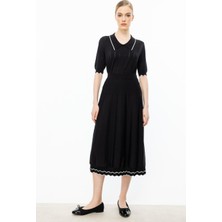  Kendinden Desenli Midi Boy Siyah Kadın Etek  59328-2Y5