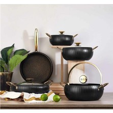 3529 9 Parça Meridian Granit Tencere Tava Seti 152.3529.SIYAH.GOLD